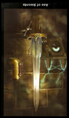 The Steampunk Tarot by Aly Fell - Ace of Swords Inverted