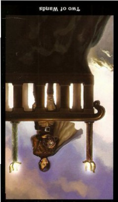 The Steampunk Tarot by Aly Fell - Two of Wands - Inverted