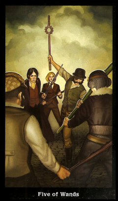 The Steampunk Tarot by Aly Fell - Five of Wands