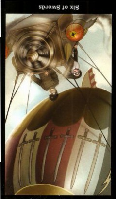 The Steampunk Tarot by Aly Fell - Six of Swords - Inverted